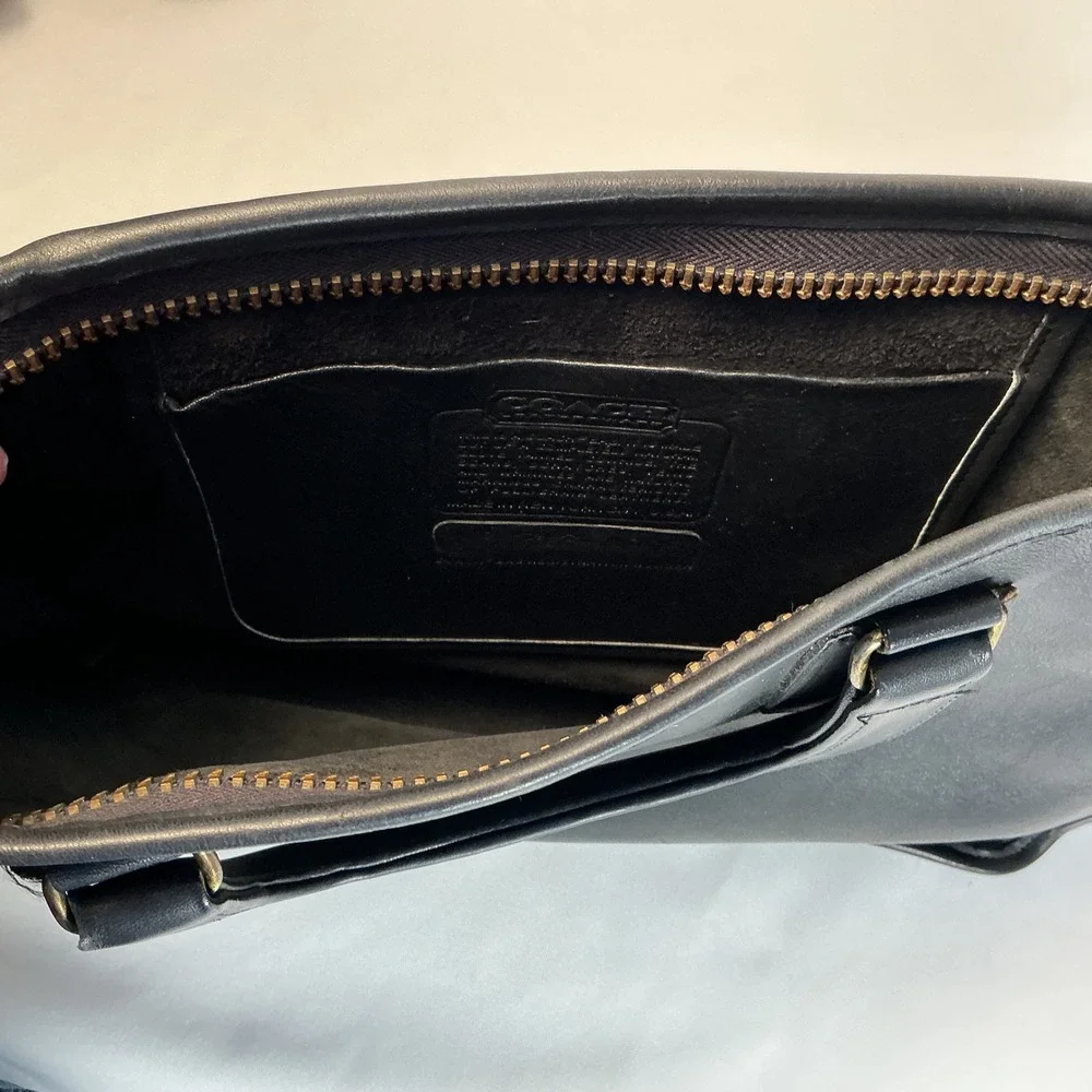 Vintage Coach Black Leather Briefcase Retractable Handle Document Bag 5265